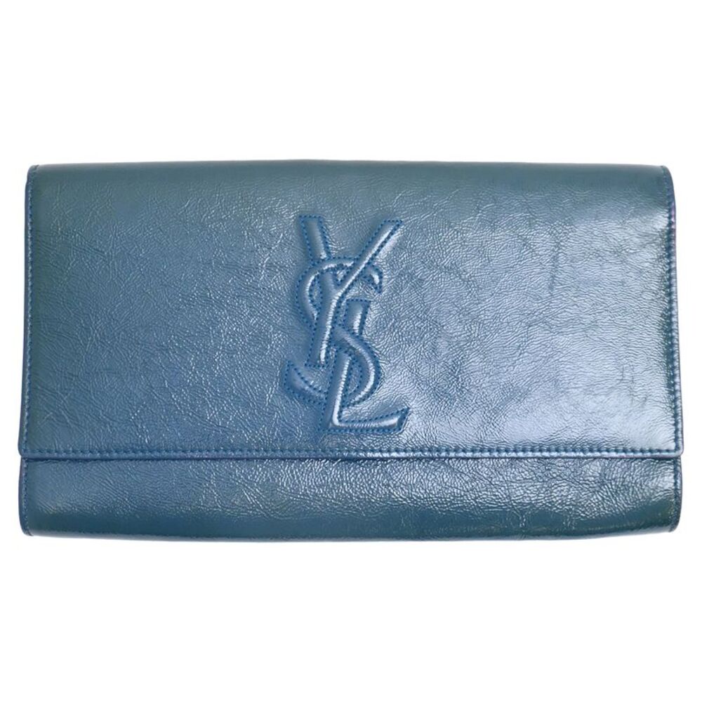 Yves Saint Laurent Large Belle de Jour Clutch Bag in Blue Textured Patent - Picture 1 of 12